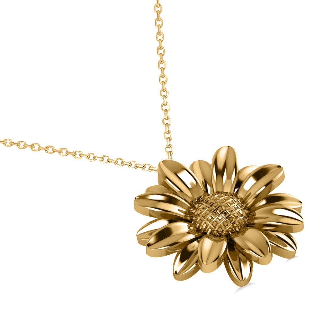Multilayered Daisy Flower Pendant Necklace 14K Yellow Gold