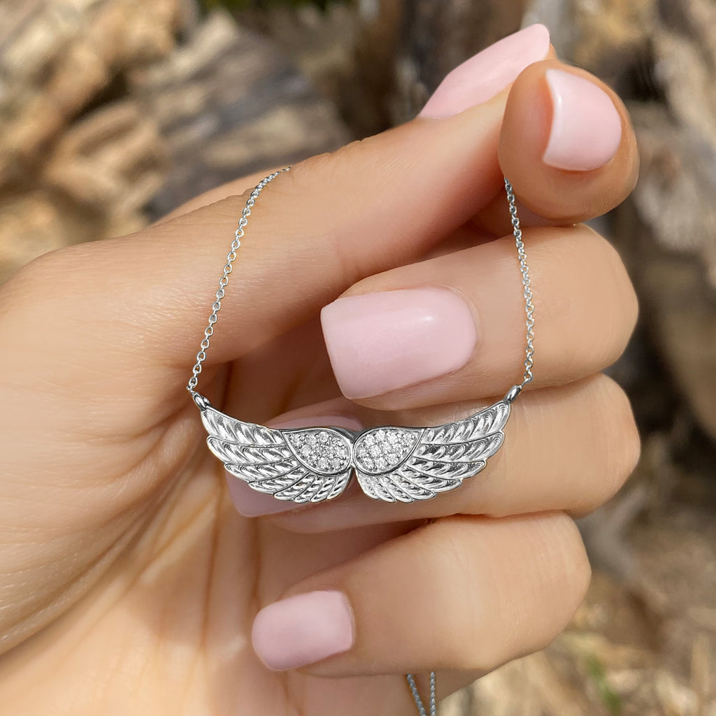 Diamond Angel Wings Pendant Necklace 14k White Gold (0.11ct)
