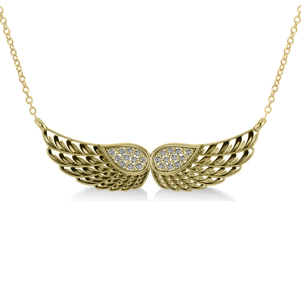 Diamond Angel Wings Pendant Necklace 14k Yellow Gold (0.11ct)
