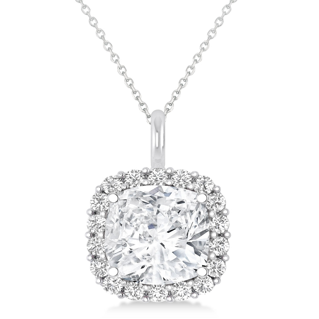 Cushion Cut Diamond Halo Pendant 14k White Gold (0.78ct)