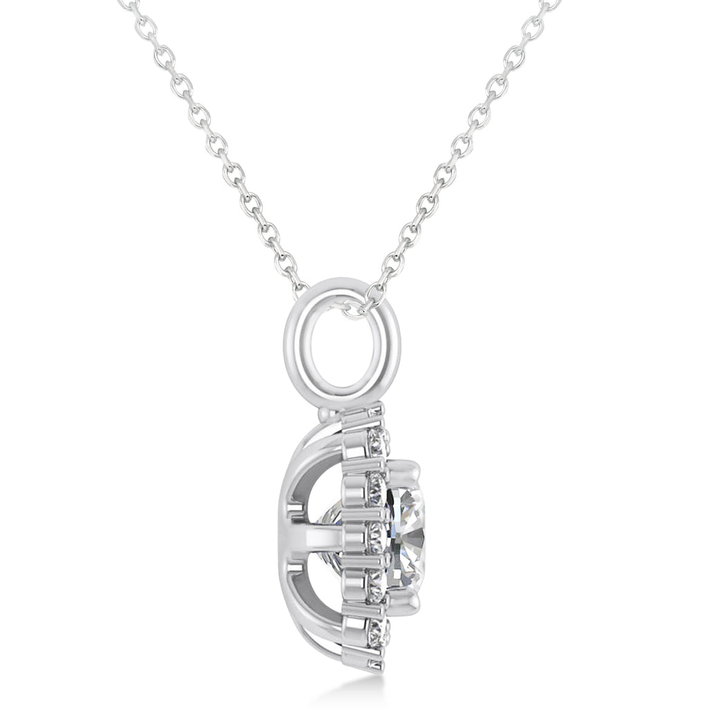 Cushion Cut Diamond Halo Pendant 14k White Gold (0.78ct)