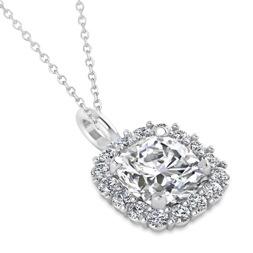 Cushion Cut Diamond Halo Pendant 14k White Gold (0.78ct)