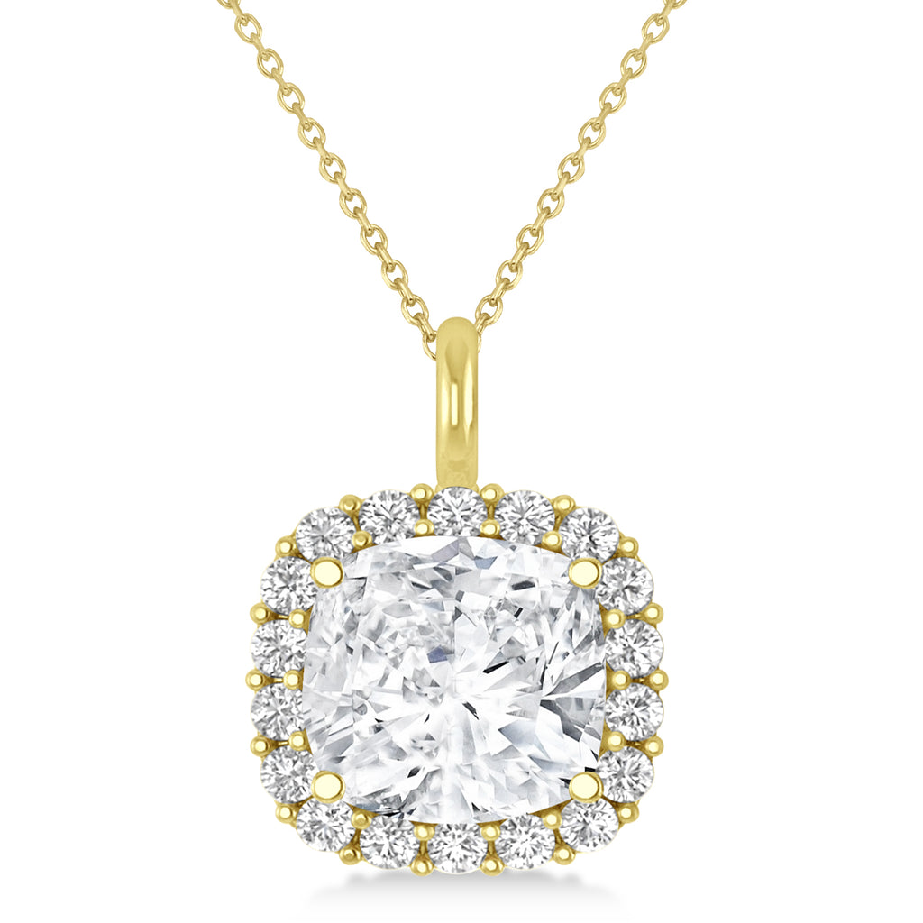 Cushion Cut Diamond Halo Pendant 14k Yellow Gold (0.78ct)
