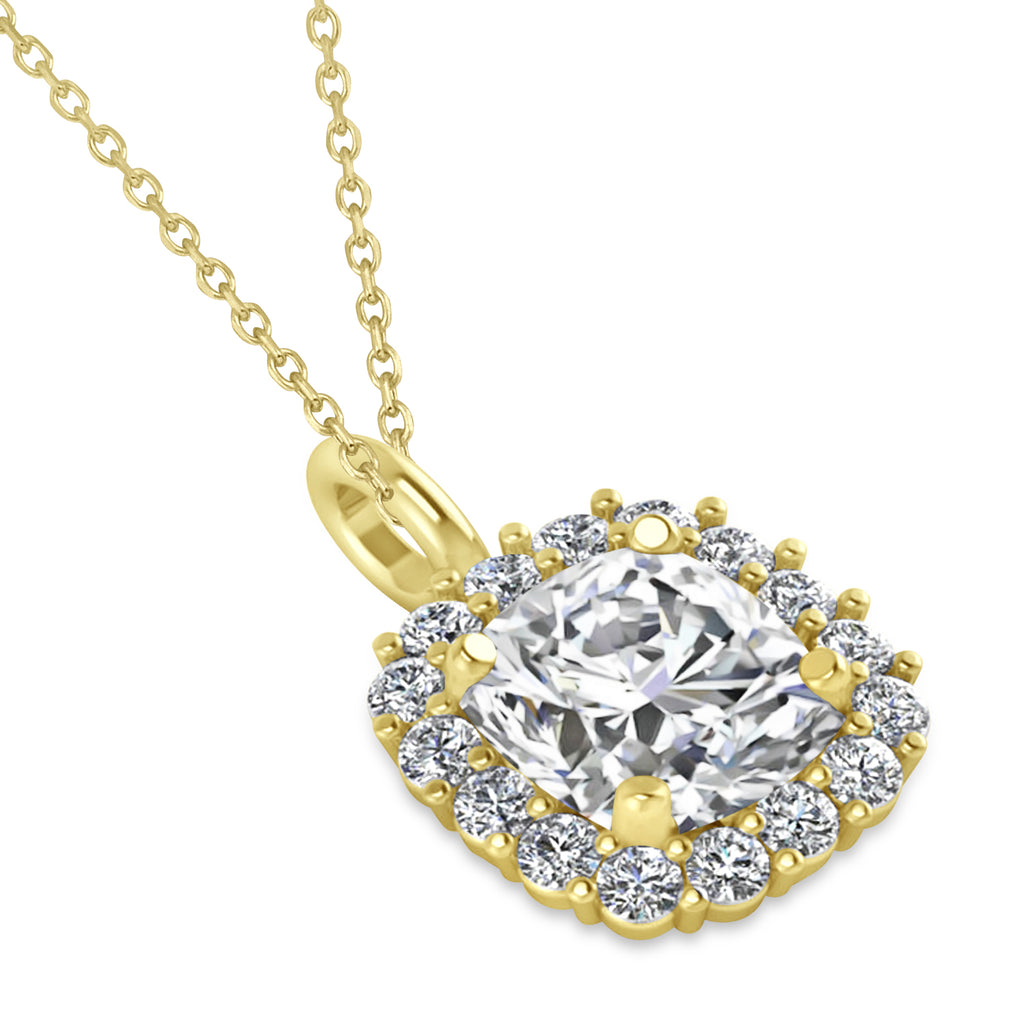 Cushion Cut Diamond Halo Pendant 14k Yellow Gold (0.78ct)