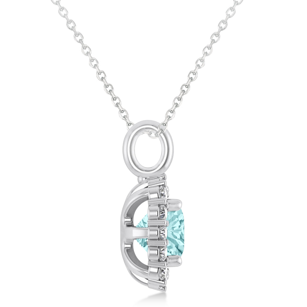 Cushion Cut Aquamarine & Diamond Halo Pendant 14k White Gold (0.92ct)