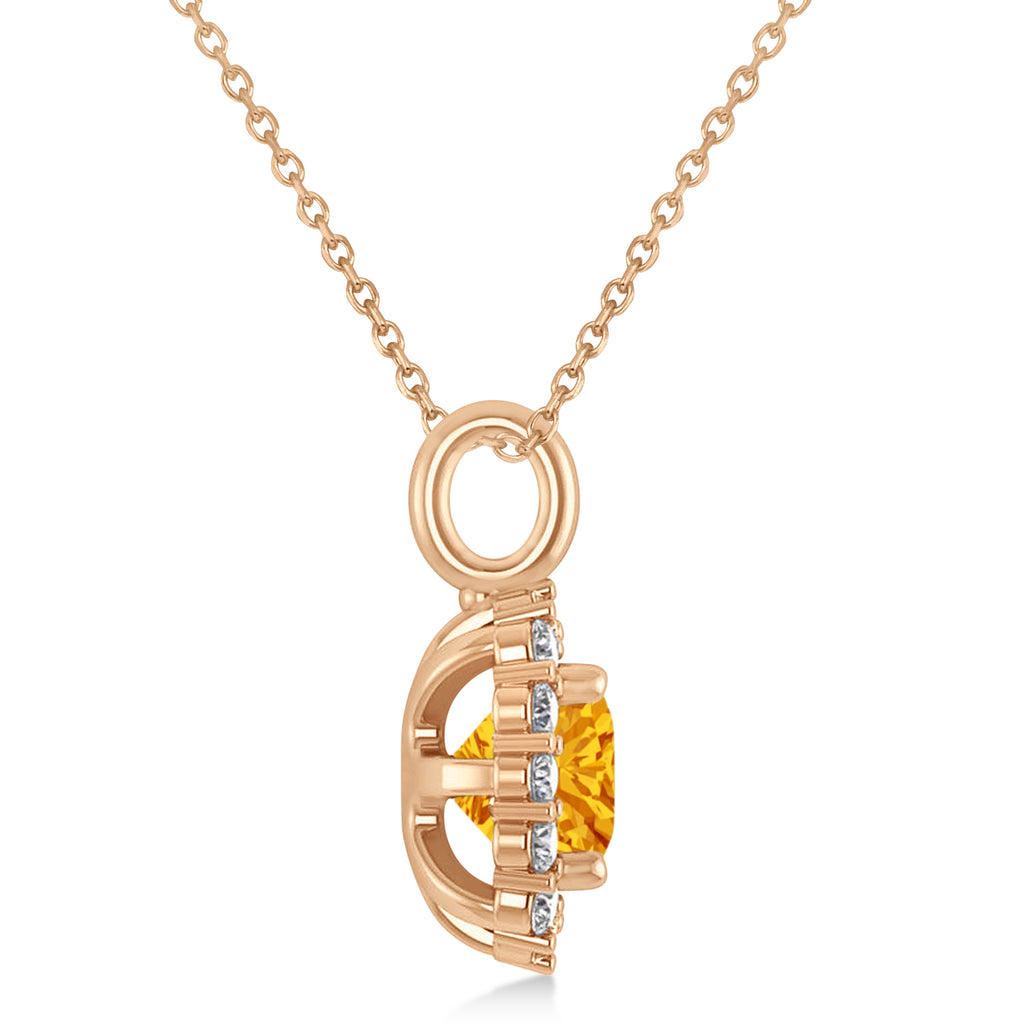 Cushion Cut Citrine & Diamond Halo Pendant 14k Rose Gold (0.92ct)