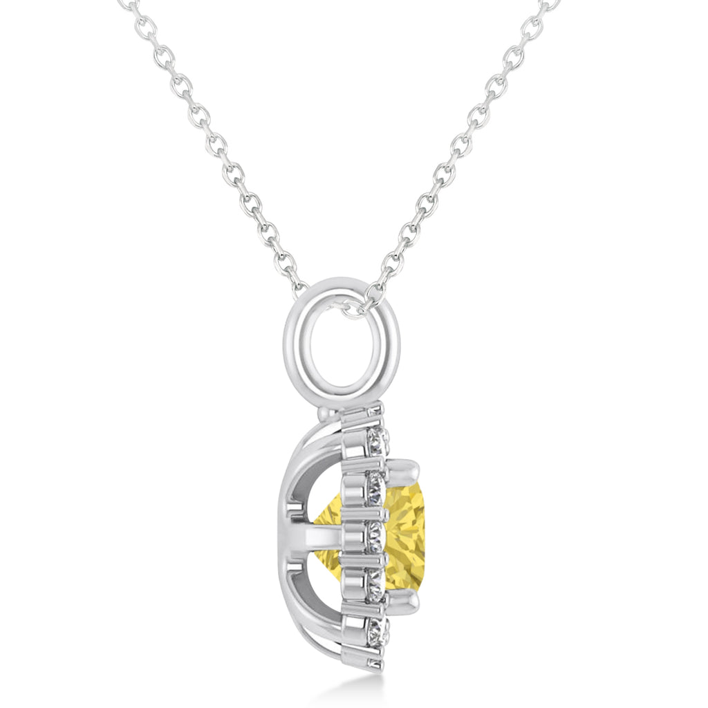 Cushion Cut Yellow & White Diamond Halo Pendant 14k White Gold (0.78ct)