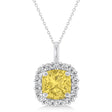 Cushion Cut Yellow & White Diamond Halo Pendant 14k White Gold (0.78ct)