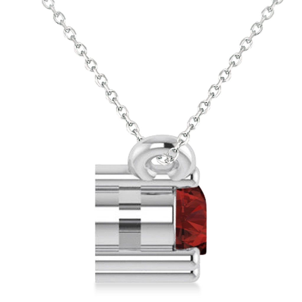 Three Stone Diamond & Garnet Pendant Necklace 14k White Gold (0.45ct)