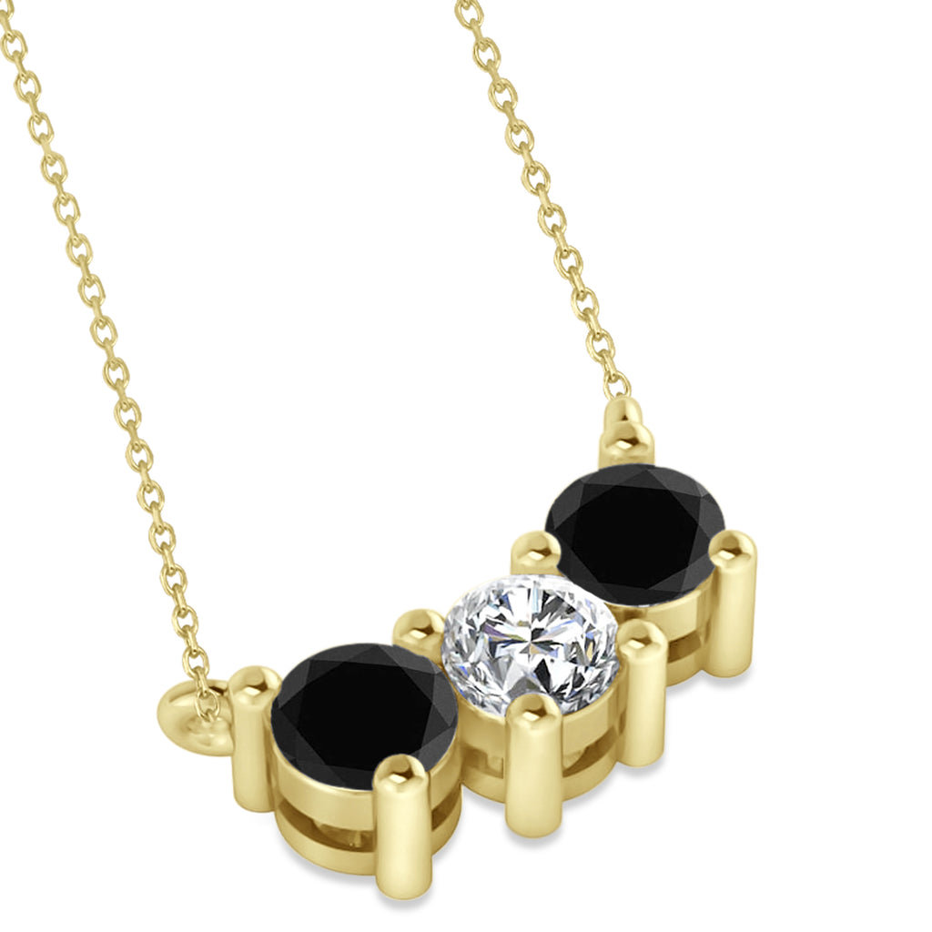 Three Stone Diamond & Black Diamond Pendant Necklace 14k Yellow Gold (1.00ct)