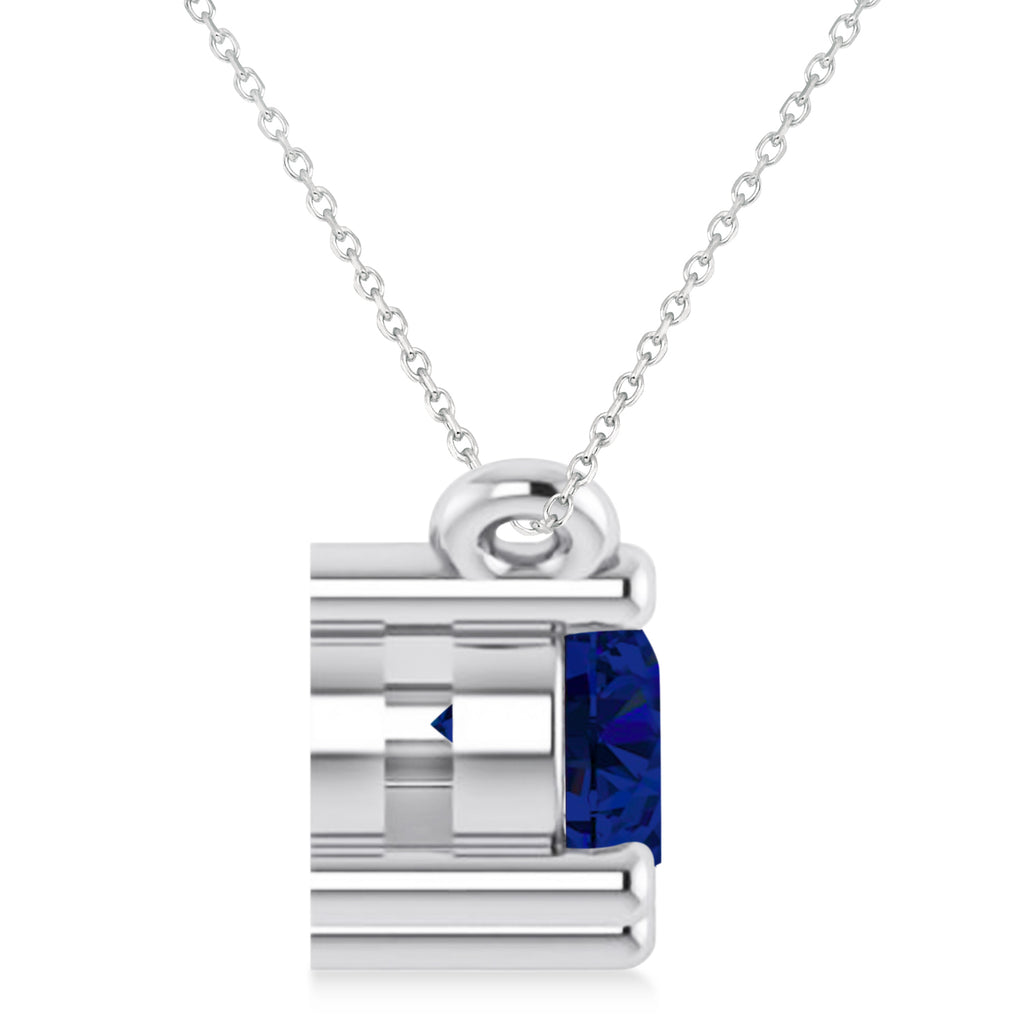 Three Stone Diamond & Blue Sapphire Pendant Necklace 14k White Gold (1.00ct)
