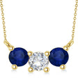 Three Stone Diamond & Blue Sapphire Pendant Necklace 14k Yellow Gold (1.00ct)