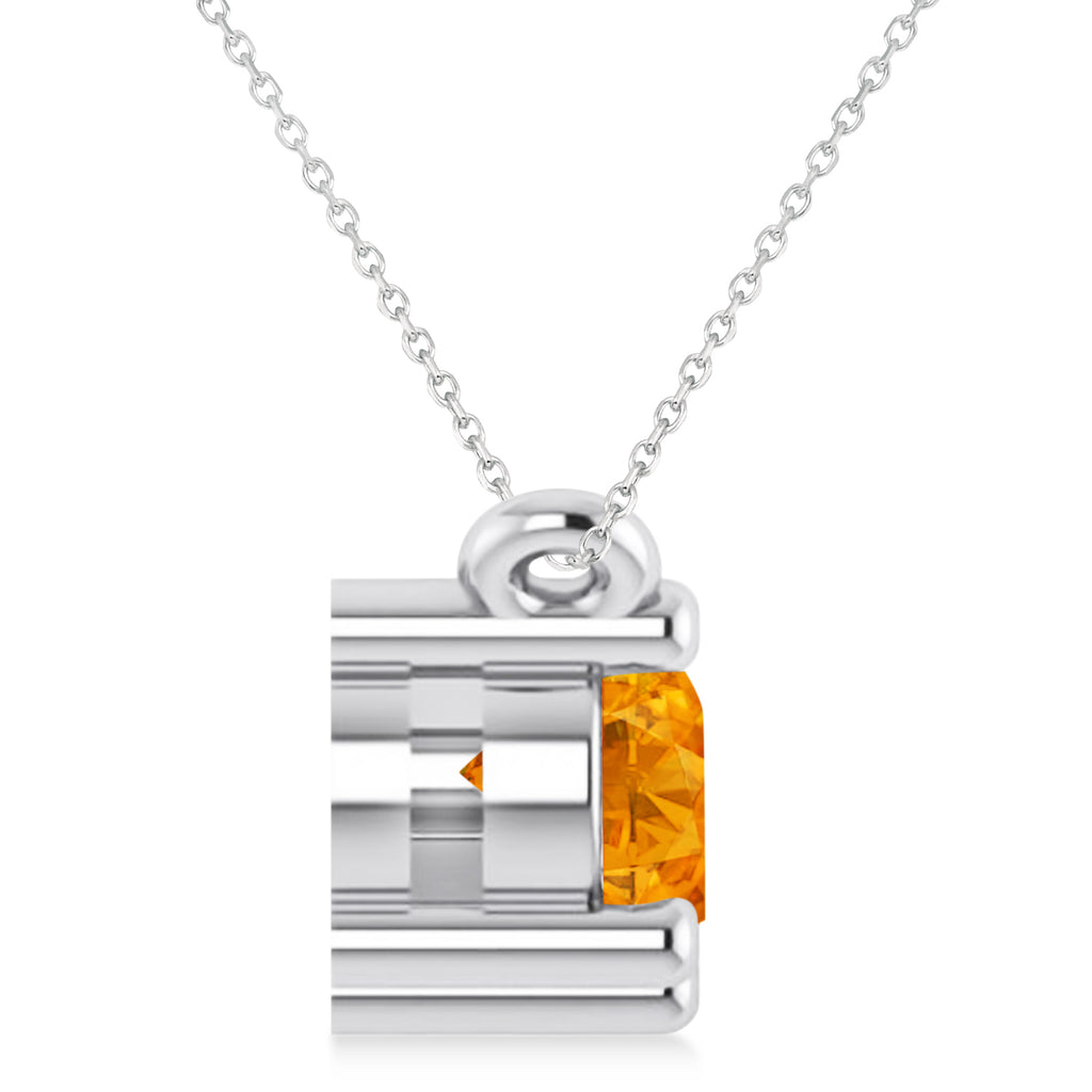 Three Stone Diamond & Citrine Pendant Necklace 14k White Gold (1.00ct)