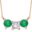 Three Stone Diamond & Emerald Pendant Necklace 14k Rose Gold (1.00ct)
