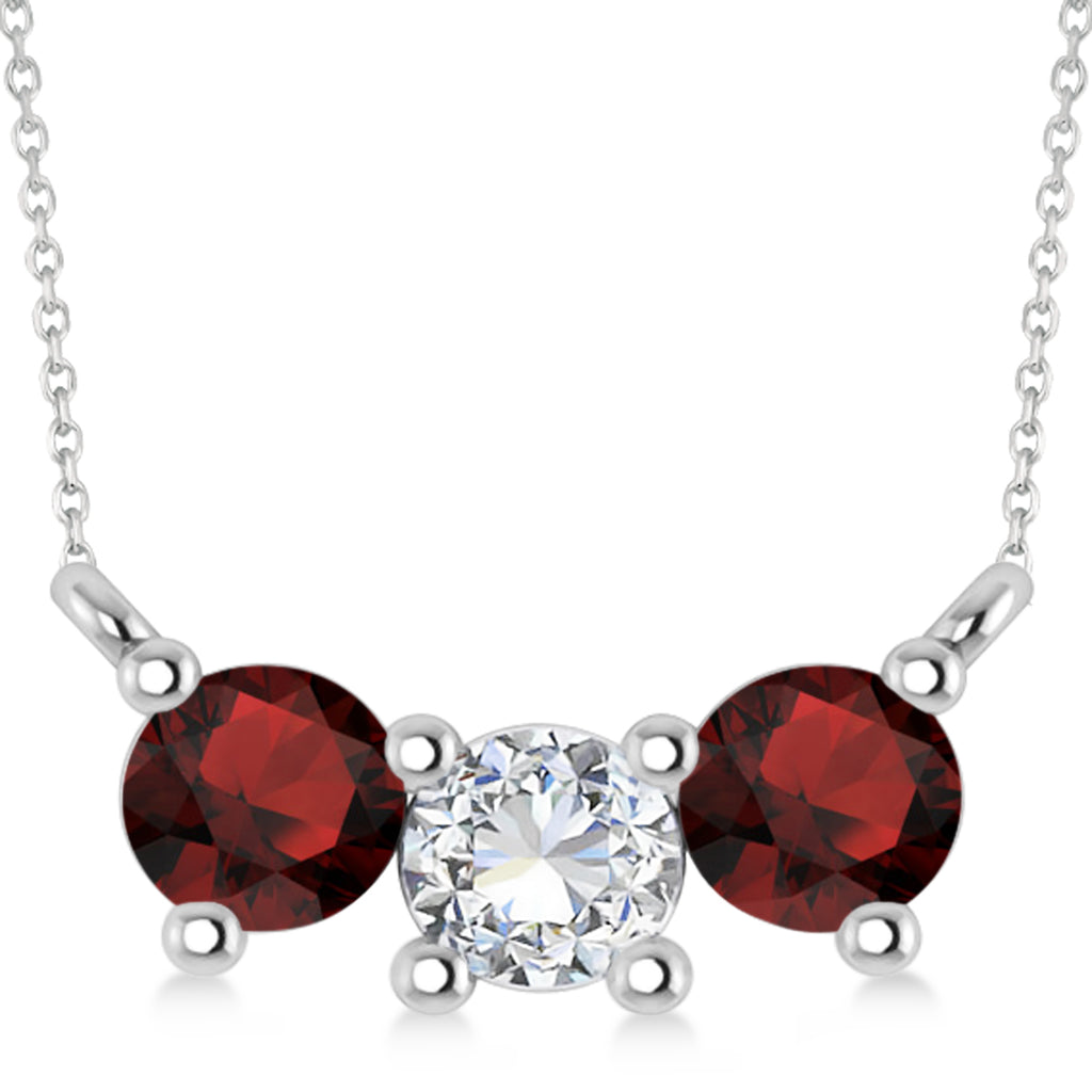 Three Stone Diamond & Garnet Pendant Necklace 14k White Gold (1.00ct)
