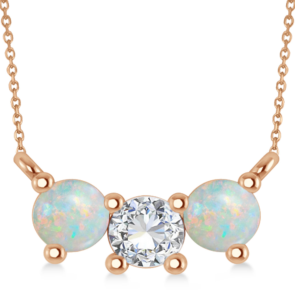 Three Stone Diamond & Opal Pendant Necklace 14k Rose Gold (1.00ct)