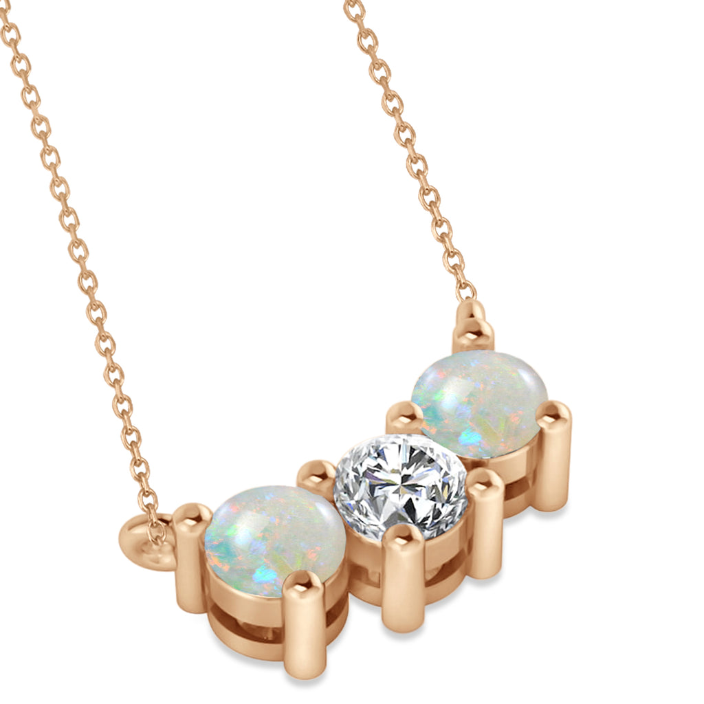 Three Stone Diamond & Opal Pendant Necklace 14k Rose Gold (1.00ct)