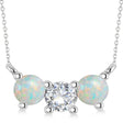 Three Stone Diamond & Opal Pendant Necklace 14k White Gold (1.00ct)