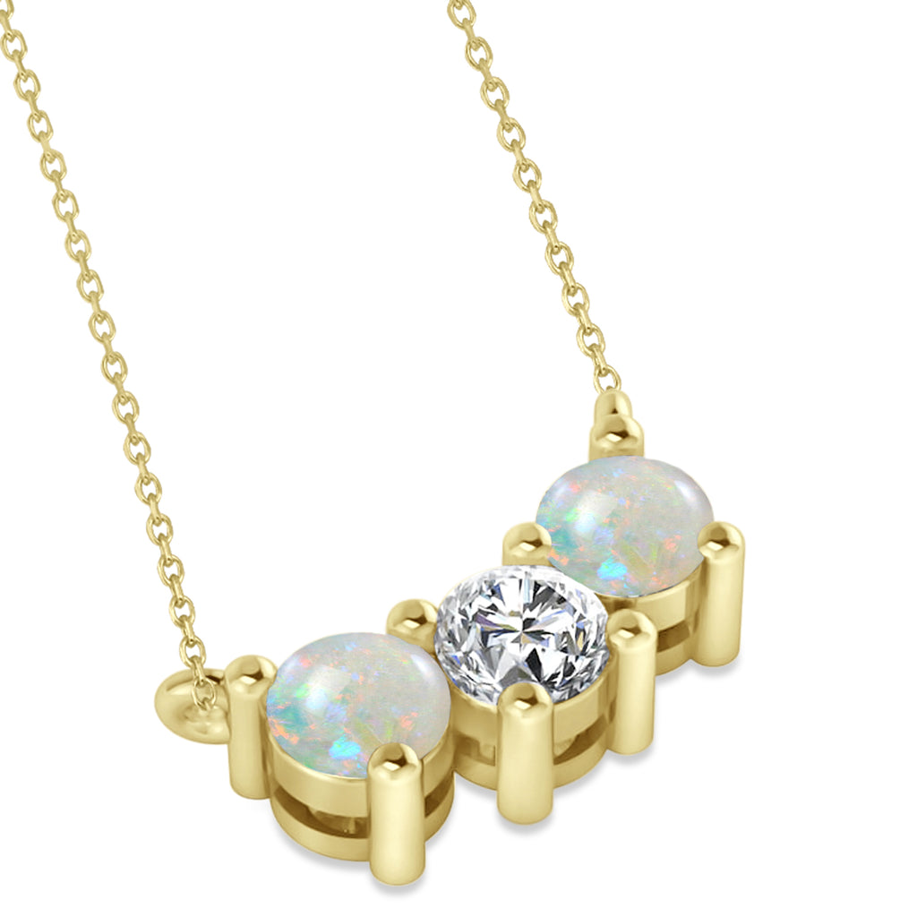 Three Stone Diamond & Opal Pendant Necklace 14k Yellow Gold (1.00ct)