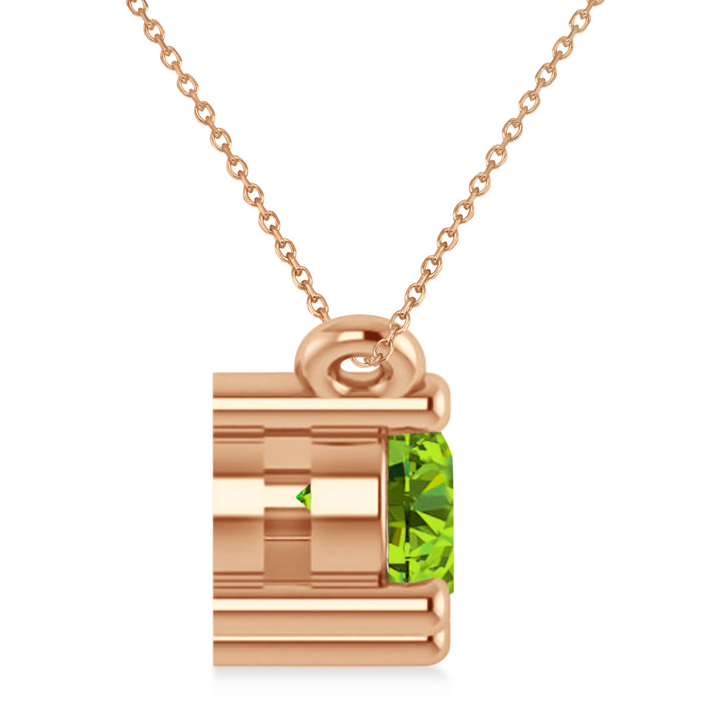 Three Stone Diamond & Peridot Pendant Necklace 14k Rose Gold (1.00ct)