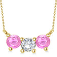 Three Stone Diamond & Pink Sapphire Pendant Necklace 14k Yellow Gold (1.00ct)