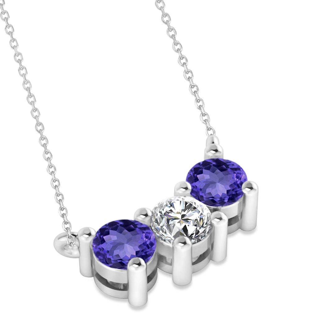 Three Stone Diamond & Tanzanite Pendant Necklace 14k White Gold (1.00ct)