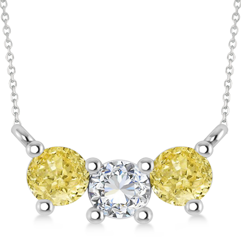 Three Stone Diamond & Yellow Diamond Pendant Necklace 14k White Gold (1.00ct)