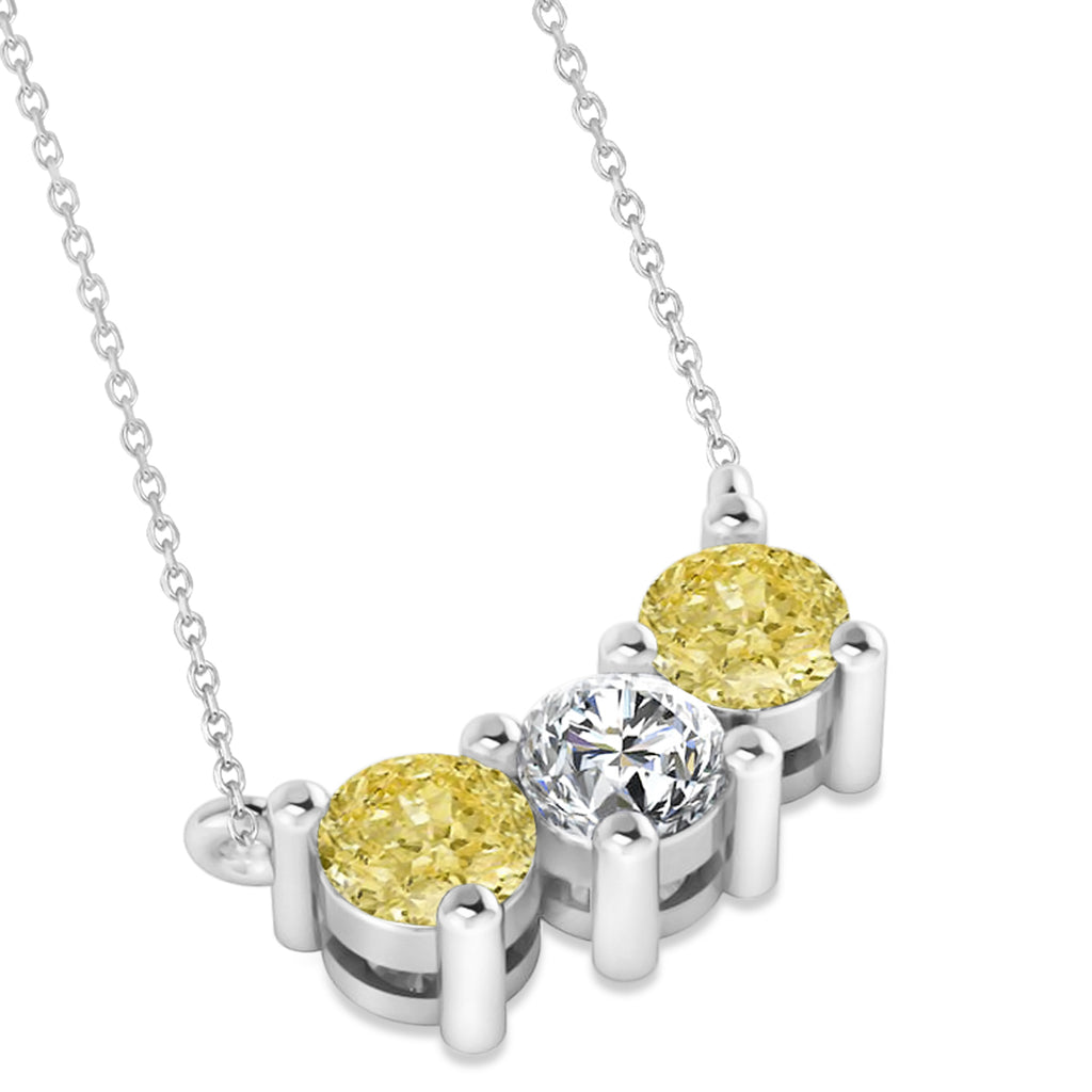 Three Stone Diamond & Yellow Diamond Pendant Necklace 14k White Gold (1.00ct)