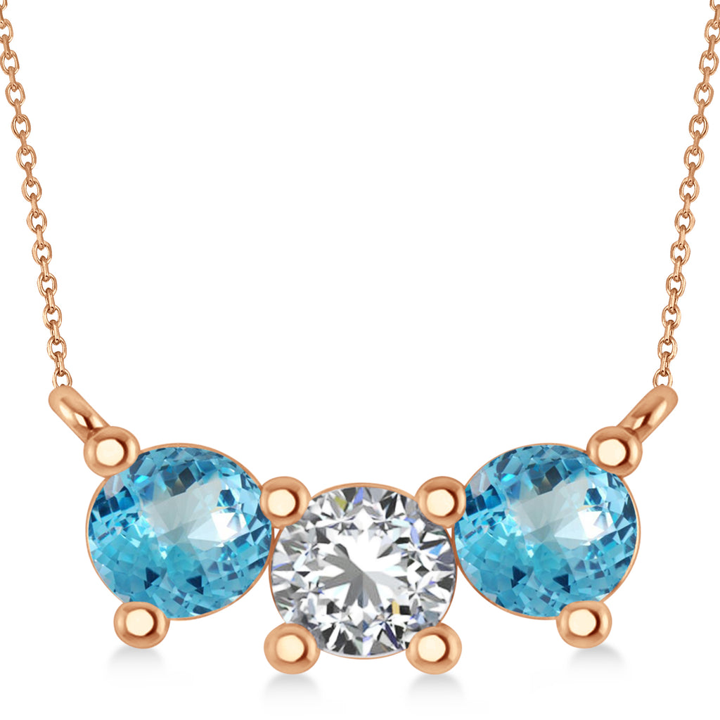 Three Stone Diamond & Blue Topaz Pendant Necklace 14k Rose Gold (1.50ct)