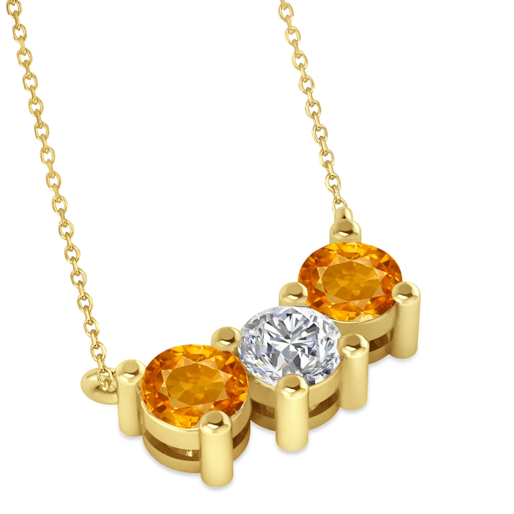 Three Stone Diamond & Citrine Pendant Necklace 14k Yellow Gold (1.50ct)