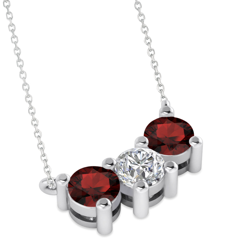 Three Stone Diamond & Garnet Pendant Necklace 14k White Gold (1.50ct)