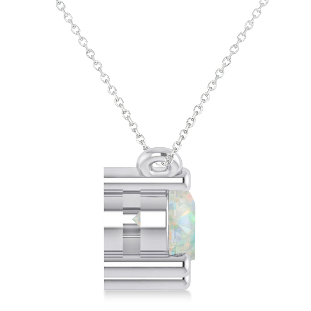 Three Stone Diamond & Opal Pendant Necklace 14k White Gold (1.50ct)