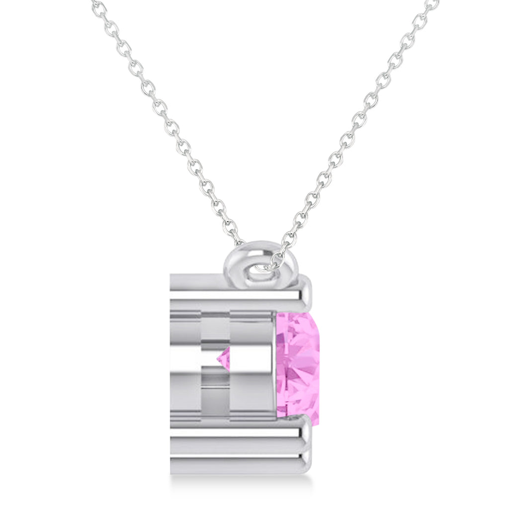Three Stone Diamond & Pink Sapphire Pendant Necklace 14k White Gold (1.50ct)
