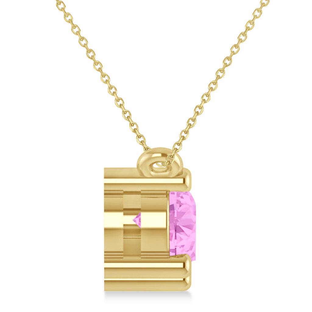 Three Stone Diamond & Pink Sapphire Pendant Necklace 14k Yellow Gold (1.50ct)