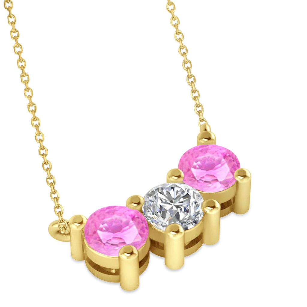 Three Stone Diamond & Pink Sapphire Pendant Necklace 14k Yellow Gold (1.50ct)