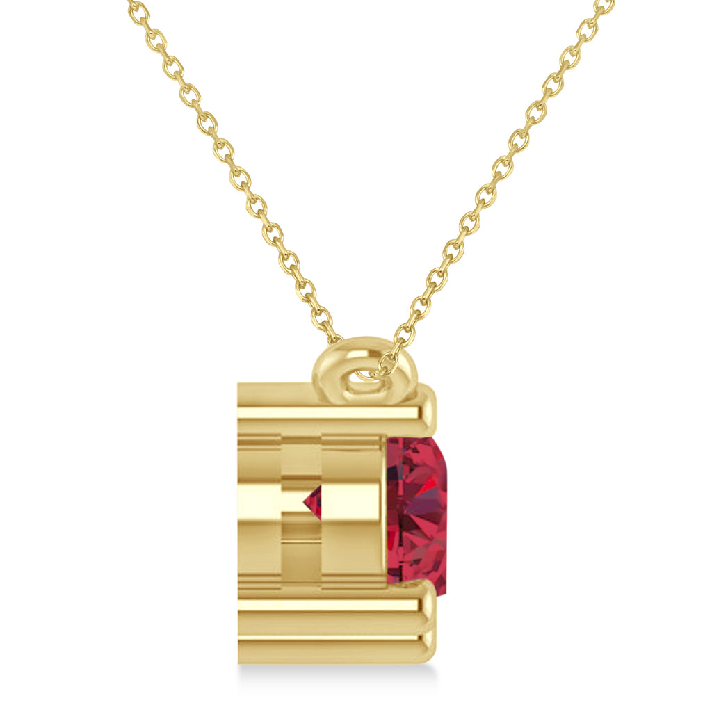 Three Stone Diamond & Ruby Pendant Necklace 14k Yellow Gold (1.50ct)