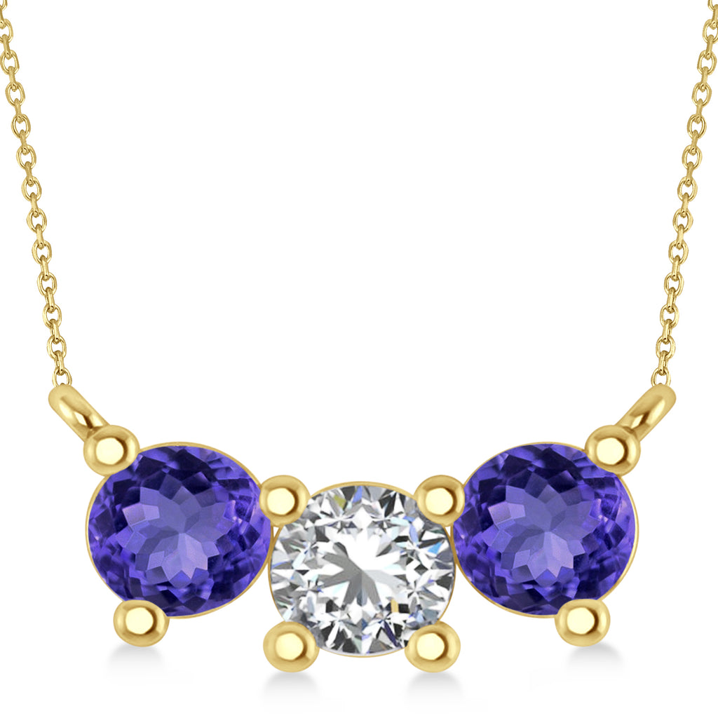Three Stone Diamond & Tanzanite Pendant Necklace 14k Yellow Gold (1.50ct)
