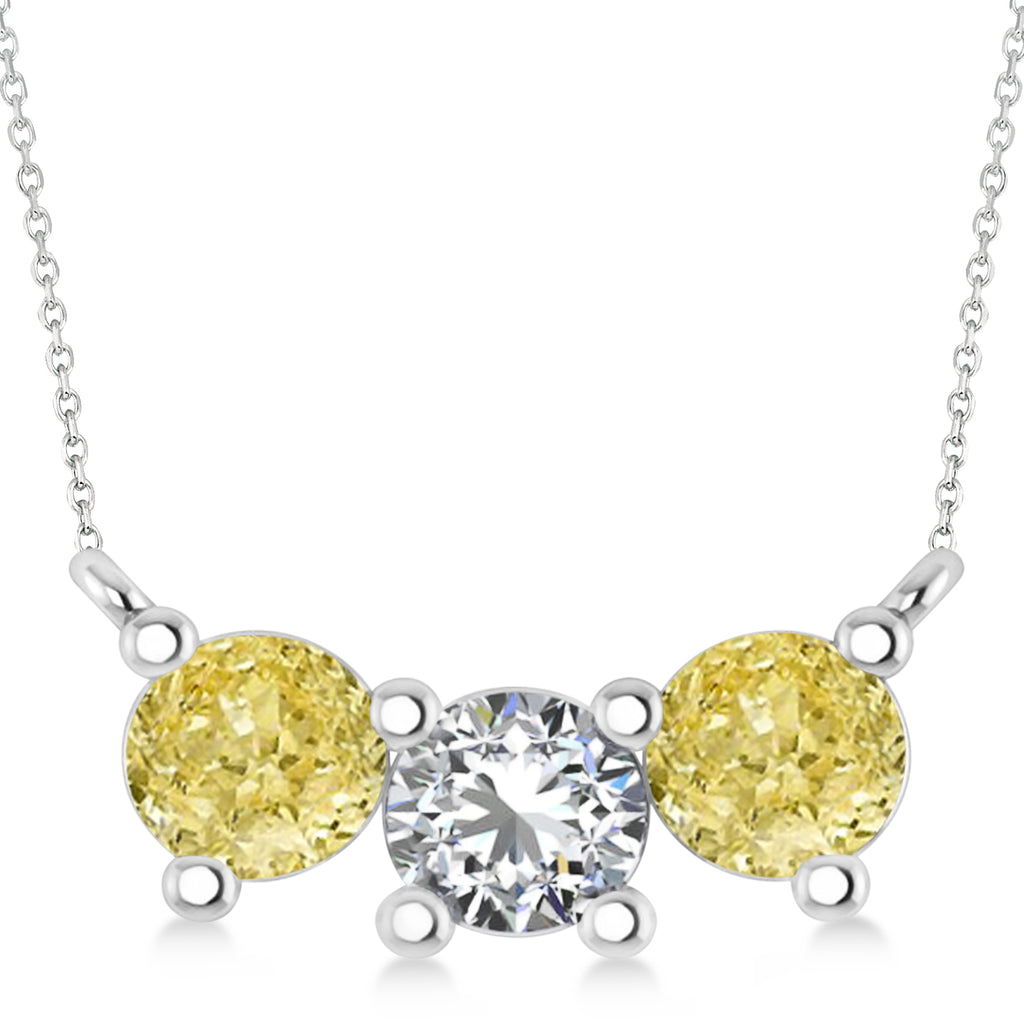 Three Stone Diamond & Yellow Diamond Pendant Necklace 14k White Gold (1.50ct)