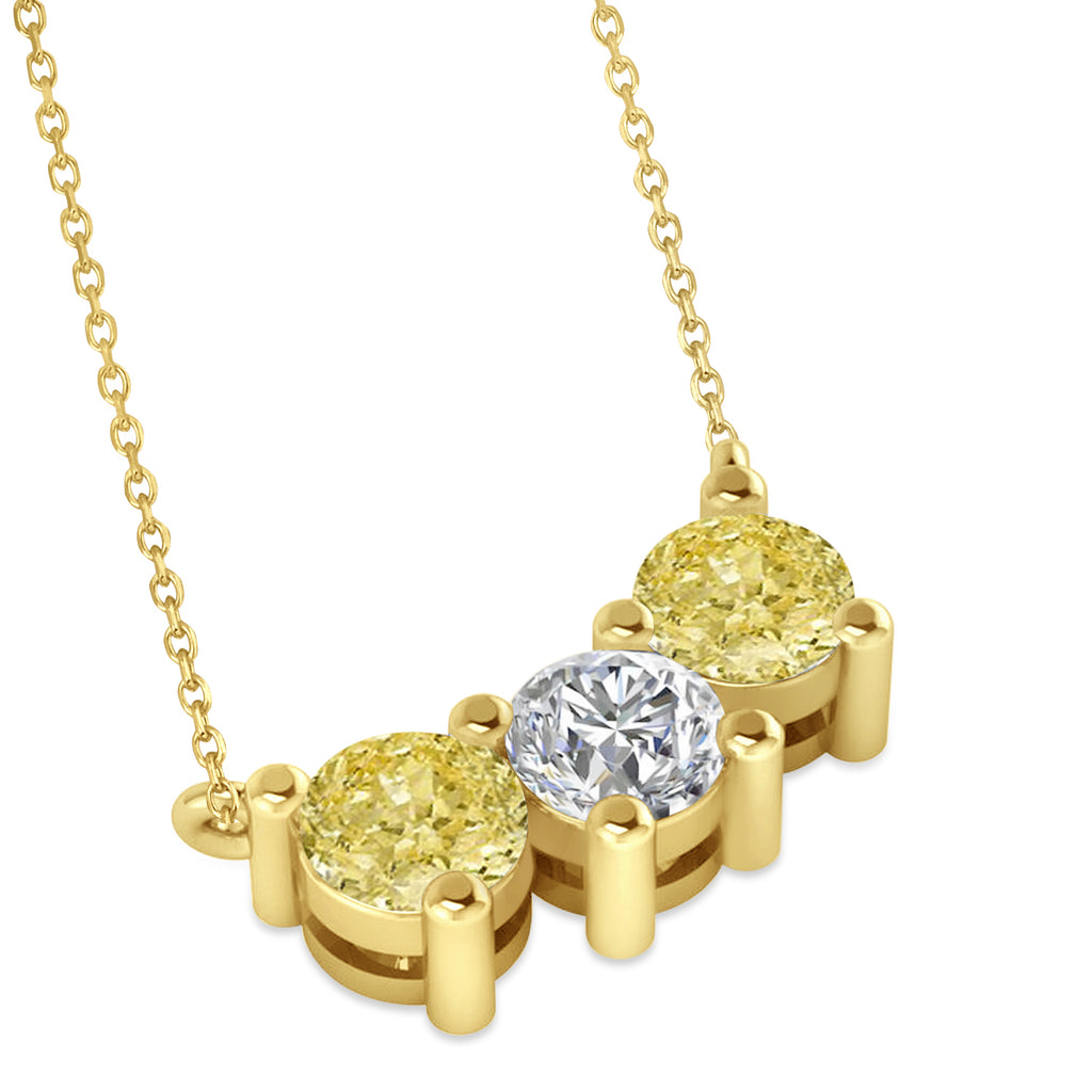 Three Stone Diamond & Yellow Diamond Pendant Necklace 14k Yellow Gold (1.50ct)