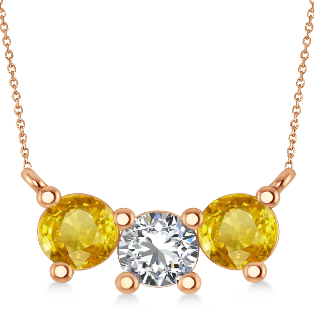 Three Stone Diamond & Yellow Sapphire Pendant Necklace 14k Rose Gold (1.50ct)
