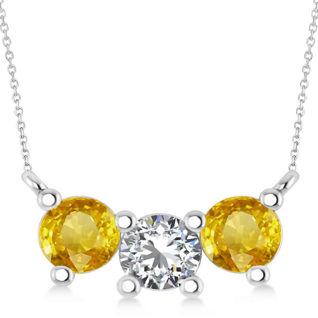 Three Stone Diamond & Yellow Sapphire Pendant Necklace 14k White Gold (1.50ct)