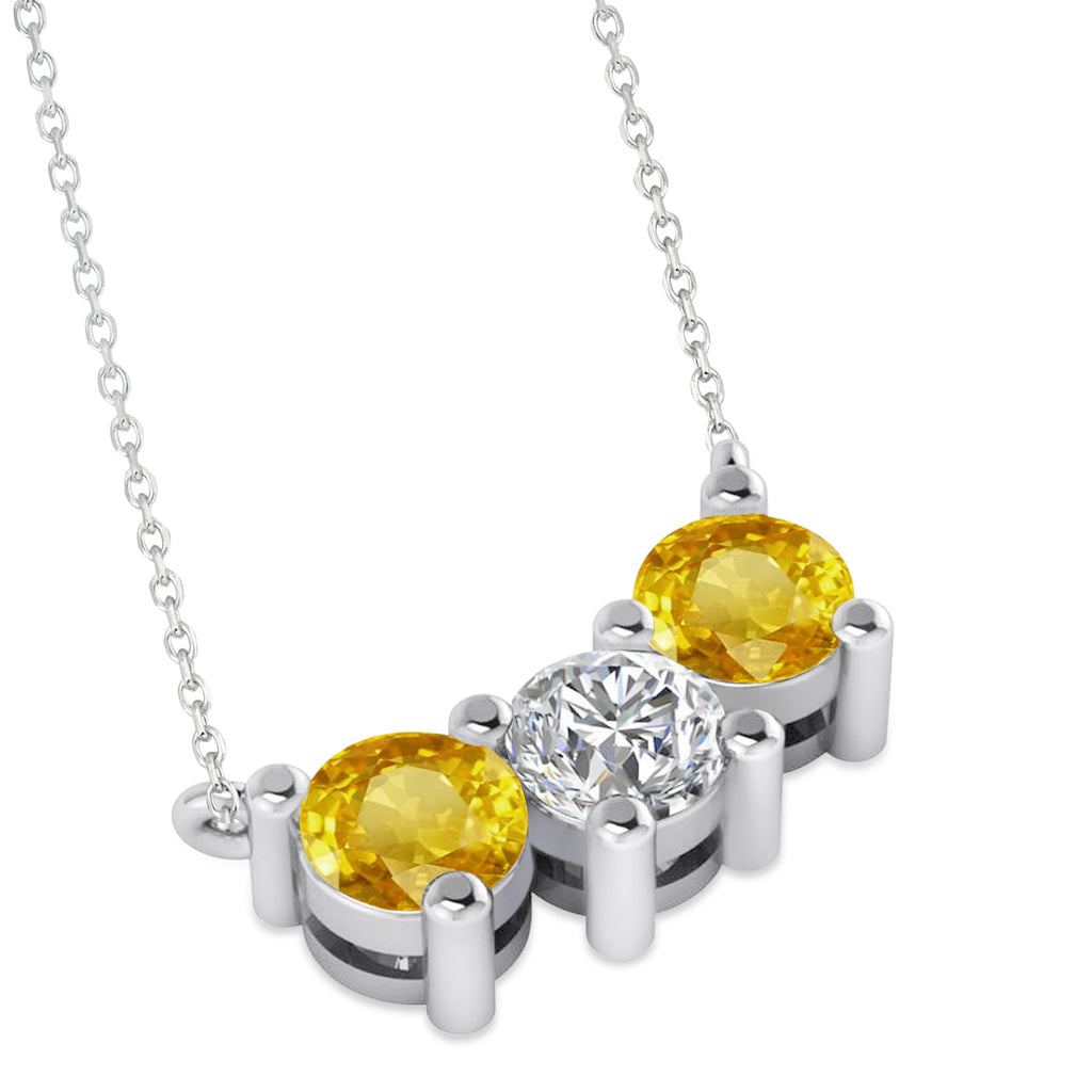 Three Stone Diamond & Yellow Sapphire Pendant Necklace 14k White Gold (1.50ct)