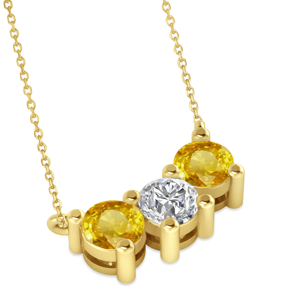 Three Stone Diamond & Yellow Sapphire Pendant Necklace 14k Yellow Gold (1.50ct)