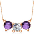 Three Stone Diamond & Amethyst Pendant Necklace 14k Rose Gold (3.00ct)