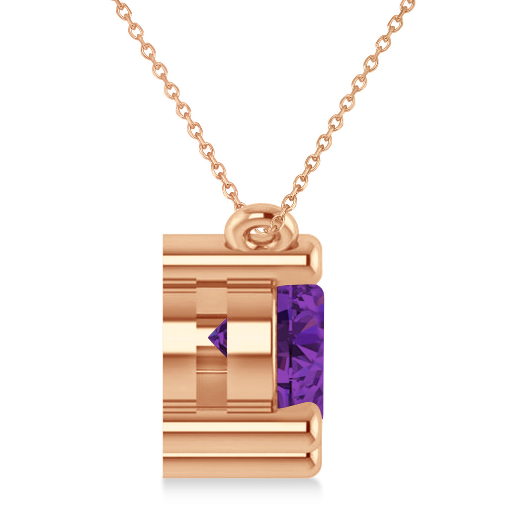 Three Stone Diamond & Amethyst Pendant Necklace 14k Rose Gold (3.00ct)