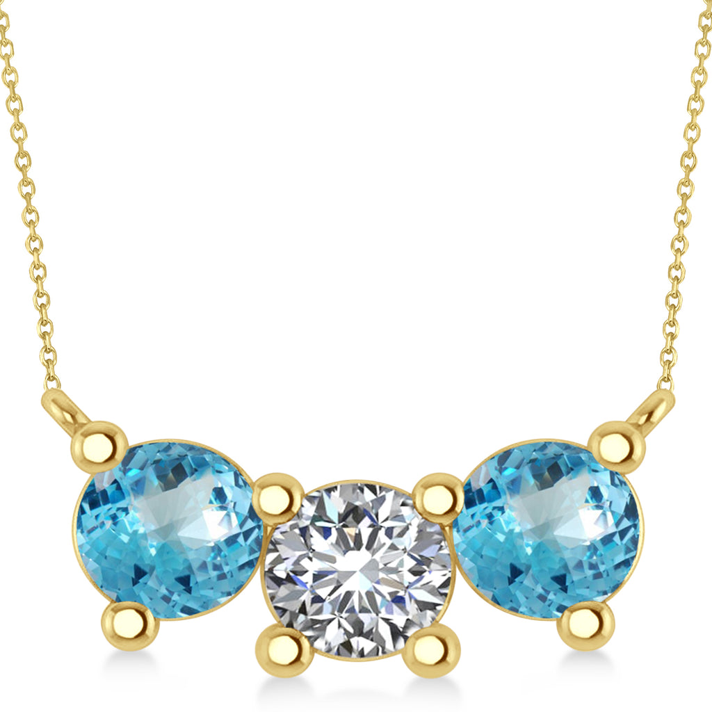 Three Stone Diamond & Blue Topaz Pendant Necklace 14k Yellow Gold (3.00ct)