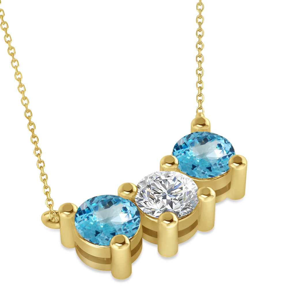 Three Stone Diamond & Blue Topaz Pendant Necklace 14k Yellow Gold (3.00ct)