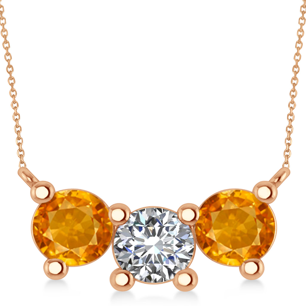 Three Stone Diamond & Citrine Pendant Necklace 14k Rose Gold (3.00ct)