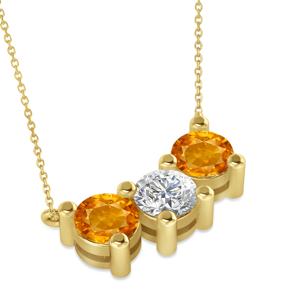 Three Stone Diamond & Citrine Pendant Necklace 14k Yellow Gold (3.00ct)