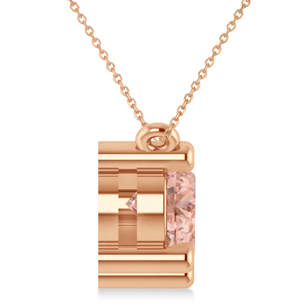 Three Stone Diamond & Morganite Pendant Necklace 14k Rose Gold (3.00ct)